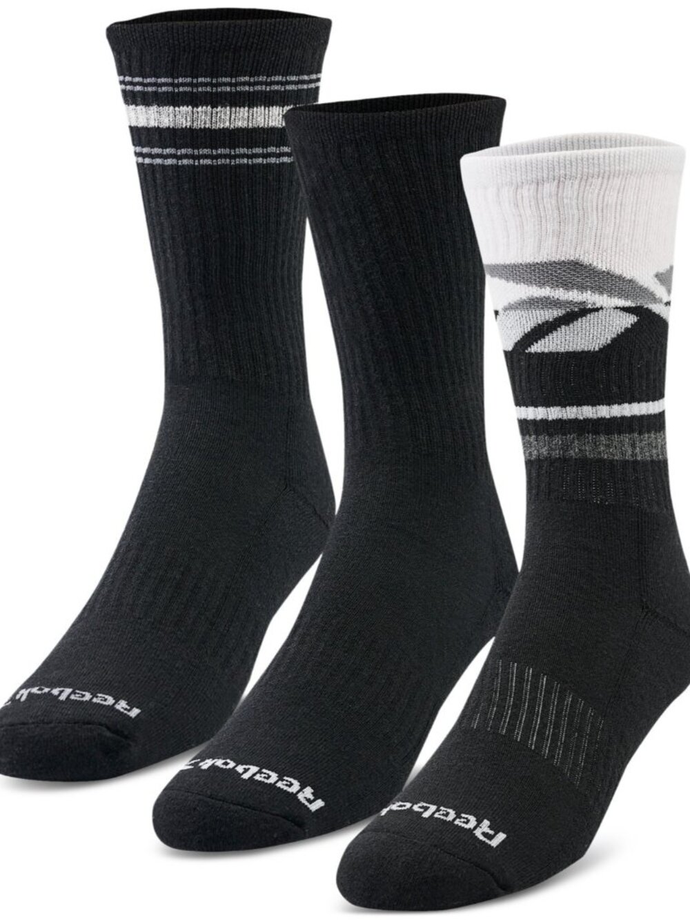 Reebok Men's 3-pk. Logo Terry Crew Socks Black Grey White One Size